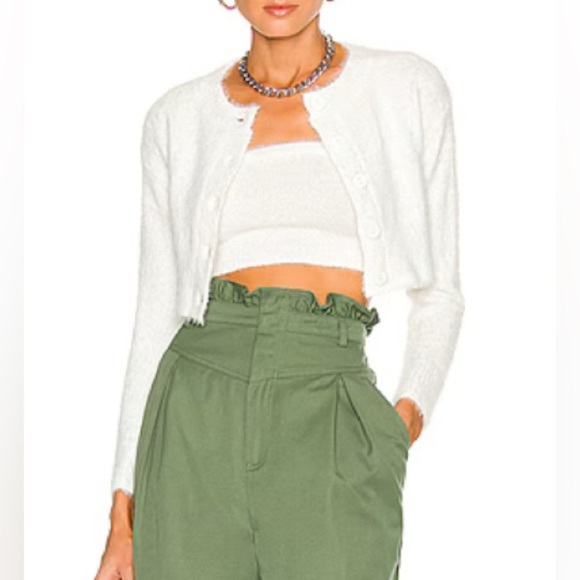 MORE TO COME Sweaters - More To Come Valentina Cropped Cardigan Ivory Knit Fuzzy Button Up Size XS